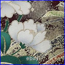 Japanese Silk Kimono Furisode Gold Foil Thread Silver Red Purple Flower 65