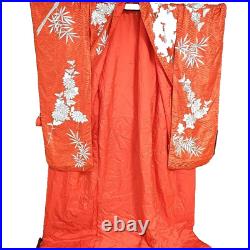 Japanese Silk Kimono Uchikake Vintage Gorgeous Red Silver Phoenix embroideryu30