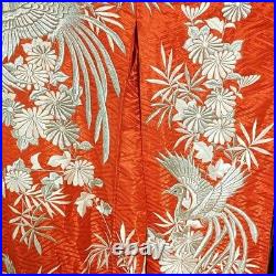 Japanese Silk Kimono Uchikake Vintage Gorgeous Red Silver Phoenix embroideryu30