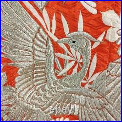 Japanese Silk Kimono Uchikake Vintage Gorgeous Red Silver Phoenix embroideryu30