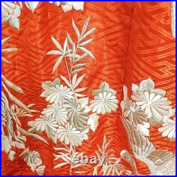 Japanese Silk Kimono Uchikake Vintage Gorgeous Red Silver Phoenix embroideryu30