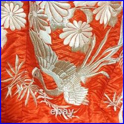 Japanese Silk Kimono Uchikake Vintage Gorgeous Red Silver Phoenix embroideryu30