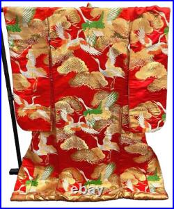 Japanese Silk Kimono Uchikake Vintage Gorgeous wedding Red Gold embroidery (u65)