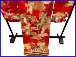 Japanese Silk Kimono Uchikake Vintage Gorgeous wedding Red Gold embroidery (u65)