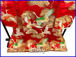 Japanese Silk Kimono Uchikake Vintage Gorgeous wedding Red Gold embroidery (u65)