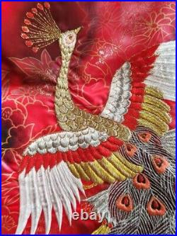 Japanese Silk Kimono Uchikake Vintage Gorgeous wedding Red peacock embroidery