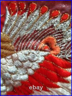 Japanese Silk Kimono Uchikake Vintage Gorgeous wedding Red peacock embroidery