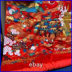 Japanese Silk Kimono Uchikake Vintage Gorgeous wedding Vibrant Yuzen pattern u28