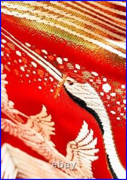 Japanese Silk Kimono Uchikake Vintage Gorgeous wedding crane pattern (u40)