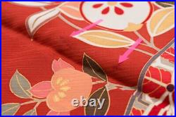 Japanese Silk Kimono Vintage Furisode Gold Brown Fan Flower Grass Red White 64