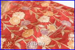 Japanese Silk Kimono Vintage Furisode Gold Crane Drooping Cherry Blossom Red 61