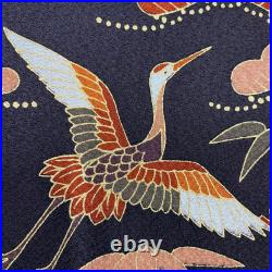Japanese Silk Kimono Vintage Furisode Gold Gorgeous Red Crane Birds Tree 62in