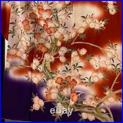 Japanese Silk Kimono Vintage Furisode Gold Red Cherry Blossom Branch Purple 62