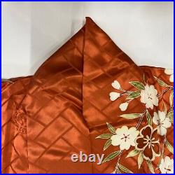Japanese Silk Kimono Vintage Furisode Gold Red Cherry Blossom Butterfly 66