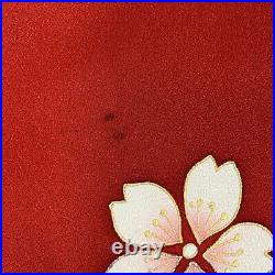 Japanese Silk Kimono Vintage Furisode Gold Red Crane Chrysanthemum Silver 62
