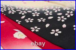 Japanese Silk Kimono Vintage Furisode Gold Snowflakes Cherry Blossoms Red 66