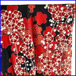 Japanese Silk Kimono Vintage Furisode Plum Cherryblossom Red Black 60.2in Good