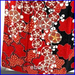 Japanese Silk Kimono Vintage Furisode Plum Cherryblossom Red Black 60.2in Good