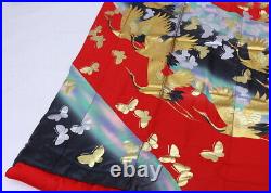 Japanese Silk Wedding Kimono Uchikake Butterflies Flying Cranes Birds Red 75