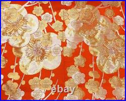 Japanese Silk Wedding Kimono Uchikake Gold Thread Plum Pattern Flowers Red 70