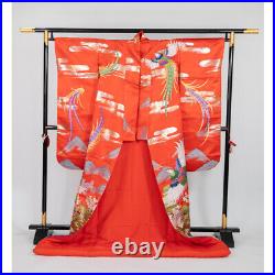 Japanese Silk Wedding Kimono Uchikake Haze Japanese Pheasant Bird Flower Red 74