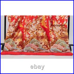 Japanese Silk Wedding Kimono Uchikake Pine Plum Trees Running Water Red 74