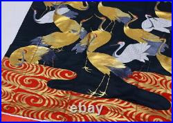 Japanese Silk Wedding Kmono Uchikake Black Red Flowers Crane Gorgeous Ripple 75