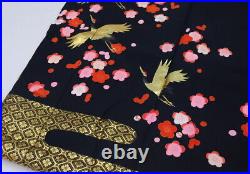 Japanese Silk Wedding Kmono Uchikake Red Black Cranes Bamboo plum Ripple 75