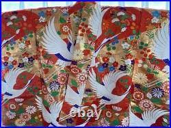 Japanese Uchikake Kimono Dress Jacket Silk Crane Gold Red Embroidered Tapestry