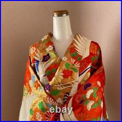 Japanese Uchikake Kimono Dress Jacket Silk Crane Gold Red Embroidered Tapestry
