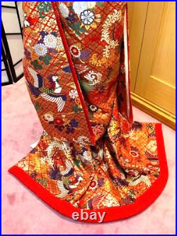 Japanese silk Uchikake Wedding Kimono Luxurious Phoenix pattern Vintage Red Gold