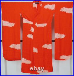 Kimono Furisode Long-Sleeved Long Undergarment Vermilion Red Pure Silk Sleeve 6