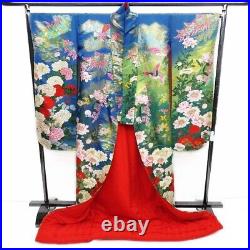 Kimono Iro Uchikake blue yellow red gradient pure silk bridal dress From Japan