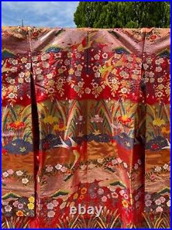 Kimono Iro Uchikake red flowers pure silk bridal dress wedding dress From Japan