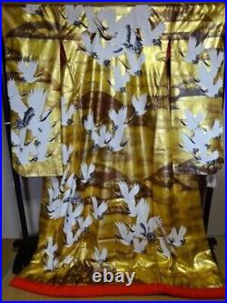 Kimono Uchikake Hand-painted Yuzen Akira Akiyama Pure Silk Red-crowned cranes