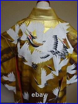 Kimono Uchikake Hand-painted Yuzen Akira Akiyama Pure Silk Red-crowned cranes