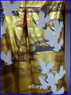 Kimono Uchikake Hand-painted Yuzen Akira Akiyama Pure Silk Red-crowned cranes