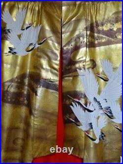 Kimono Uchikake Hand-painted Yuzen Akira Akiyama Pure Silk Red-crowned cranes