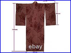 Lovely Vintage Wine-Red Summer Omeshi Silk Kimono Asanoha Design Apr19