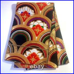 Nagoya Obi 4k1709 Cotton Summer Garments Silk Flower All-Round Red Gold