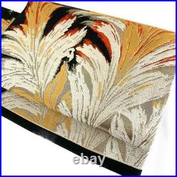 Nagoya Obi Kimono 987 Tailored Silk Patterned Black Gold White Yellow Red