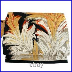 Nagoya Obi Kimono 987 Tailored Silk Patterned Black Gold White Yellow Red