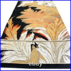 Nagoya Obi Kimono 987 Tailored Silk Patterned Black Gold White Yellow Red