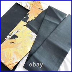 Nagoya Obi Kimono 987 Tailored Silk Patterned Black Gold White Yellow Red