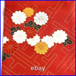 Nagoya Obi Kimono 993 Tailored Silk Chrysanthemum Pattern Floral Red White Ora