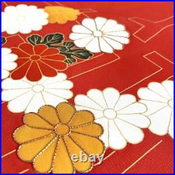 Nagoya Obi Kimono 993 Tailored Silk Chrysanthemum Pattern Floral Red White Ora