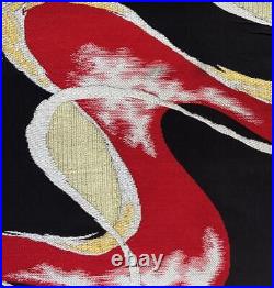 Nagoya Obi Kimono, Pure Silk, Drum Pattern Such As Red And Gold On A Black Bac