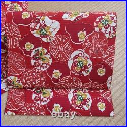 Nagoya Obi Summer 9-Inch, Silk, Pattern-Dyed, Flower Pattern, Red