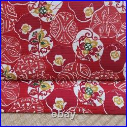 Nagoya Obi Summer 9-Inch, Silk, Pattern-Dyed, Flower Pattern, Red