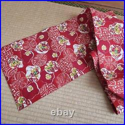 Nagoya Obi Summer 9-Inch, Silk, Pattern-Dyed, Flower Pattern, Red